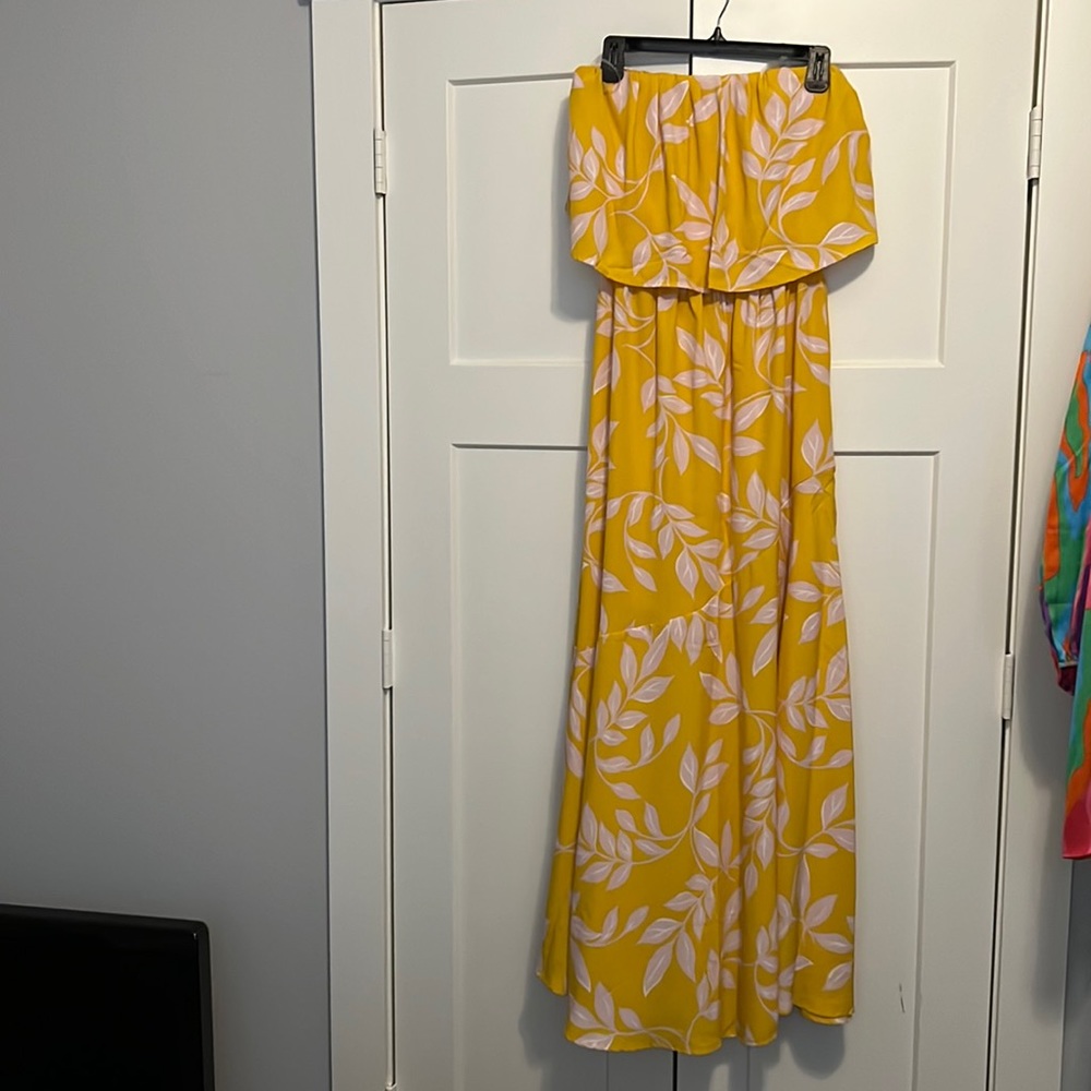 NEVE WORN yellow strapless maxi